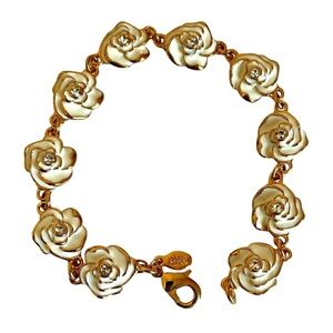 Vintage Signed Joan Rivers Gold Plated White Enamel Flower Bracelet
